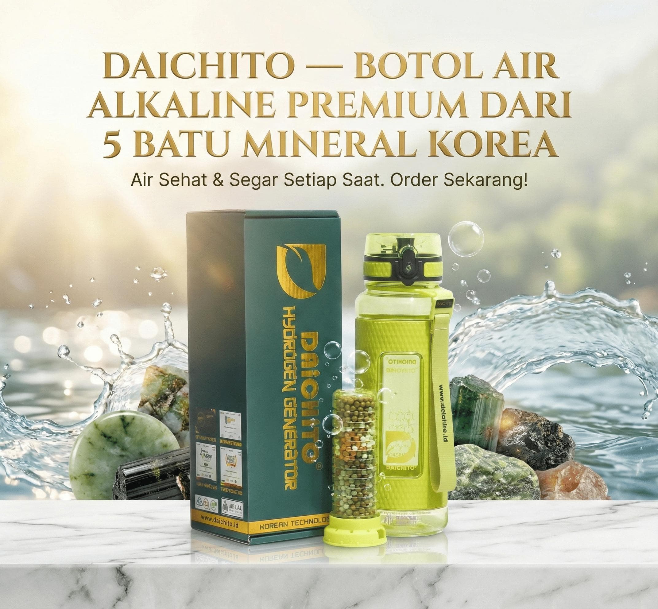 Daichito — Botol Air Alkaline Premium dari 5 Batu Mineral Korea